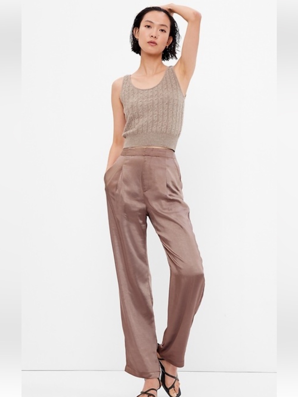 GAP High Rise Pleated Satin Trousers